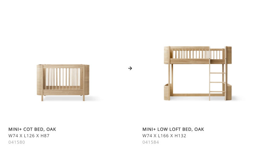 Conversieset Mini+ Cot Bed Naar Low Loft Bed Junior Kit Oak