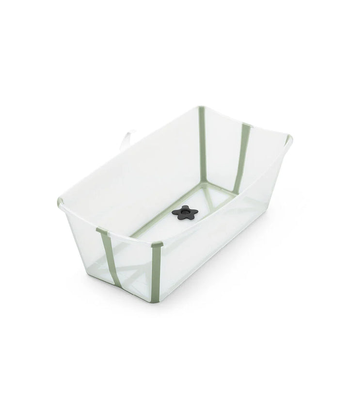 Stokke® Flexi Bath® in Transparent Green, opvouwbaar babybadje met anti-slip bodem en warmtegevoelige badstop