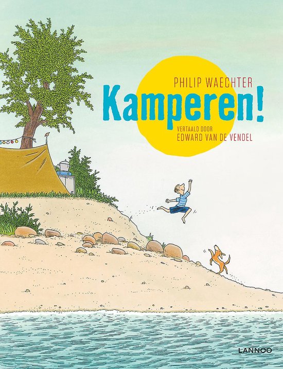 Lannoo kinderboek Kamperen! cover met Tim en vrolijke kampeerscènes