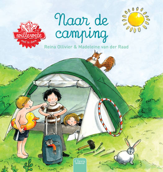 Cover van 'Naar De Kamping' door Clavis, een educatief prentenboek over kamperen, ideaal voor jonge kinderen