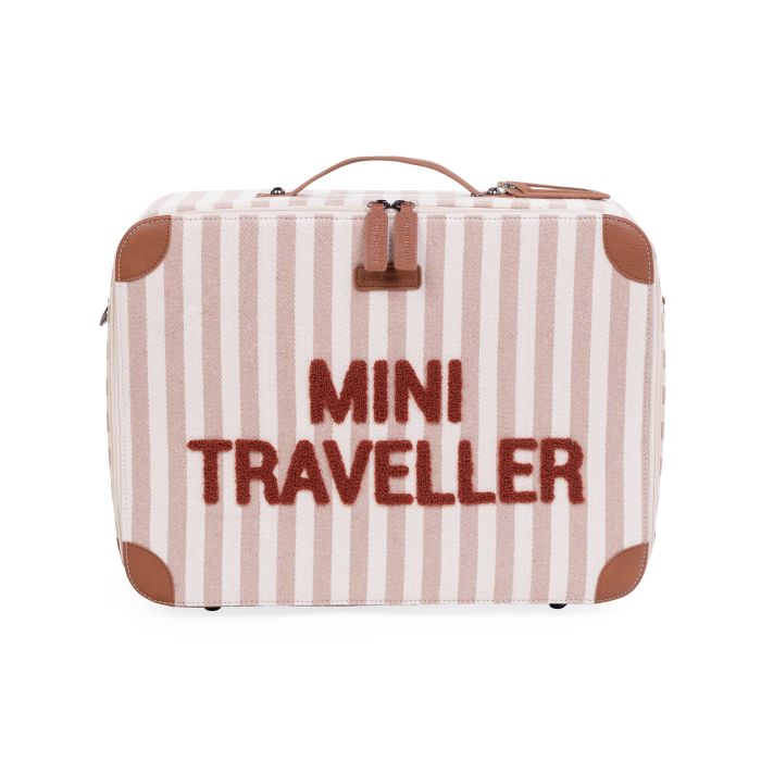 Childhome Kids Mini Traveller koffer in Stripes Nude / Terracotta met draagriem