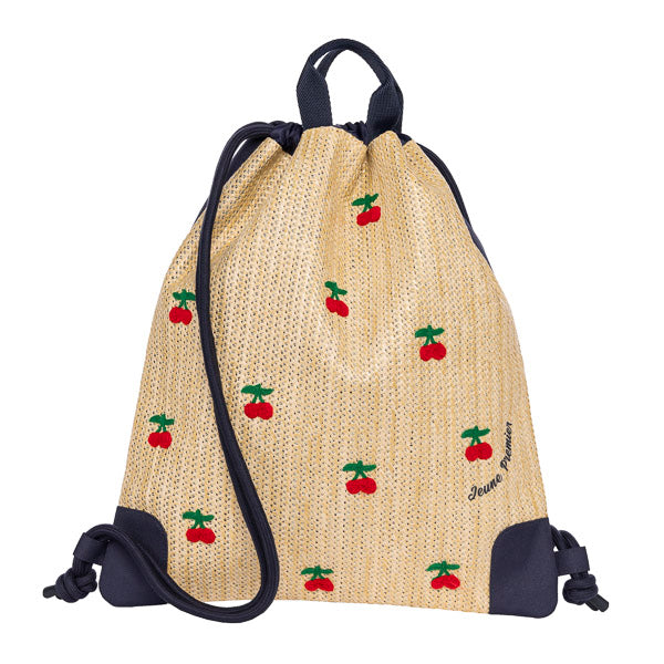 Jeune Premier City Bag Raffia Cherry, multifunctionele kindertas met kersenprint, ideaal voor zwem- en sportuitrusting, licht en waterafstotend
