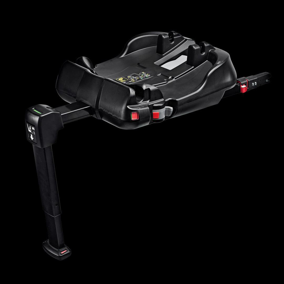 Doona ISOFIX Basis voor de Doona X autostoel, geïnstalleerd in een auto met kleurindicatoren voor veilige bevestiging.