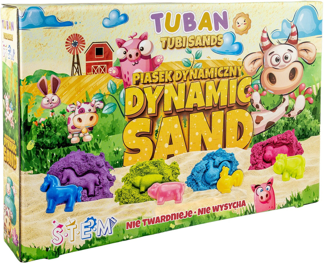 Tuban Dynamisch Zand Farm set met vier kleuren zand en dierenvormen voor creatief en educatief spel