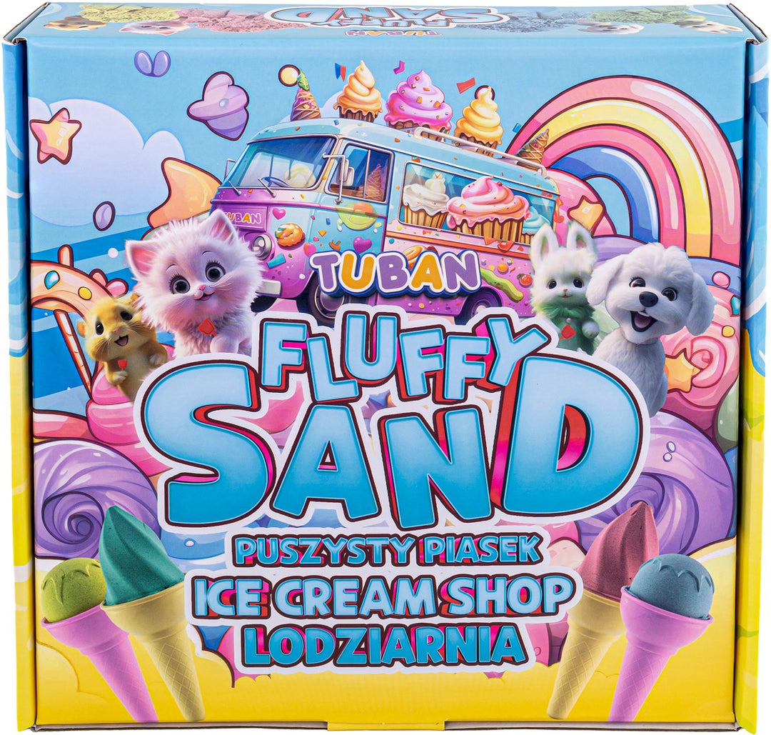 Tuban Fluffy Zand Ice Cream set met speelzand in vier kleuren, mallen en een schep, geur van kauwgom