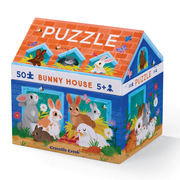 Crocodile Creek Puzzel Konijnenhok met 50 stukken, kleurrijke kippenthema illustraties