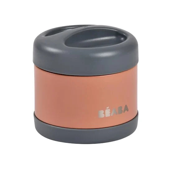 Béaba Potje Voeding 500ml in Mineral Grey en Terracotta, ideaal voor babymaaltijden onderweg.