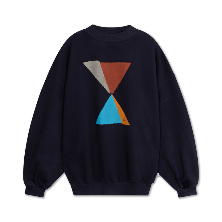 Repose Crewneck Sweater in Deep Dark Blue met geribde hals en oversized pasvorm