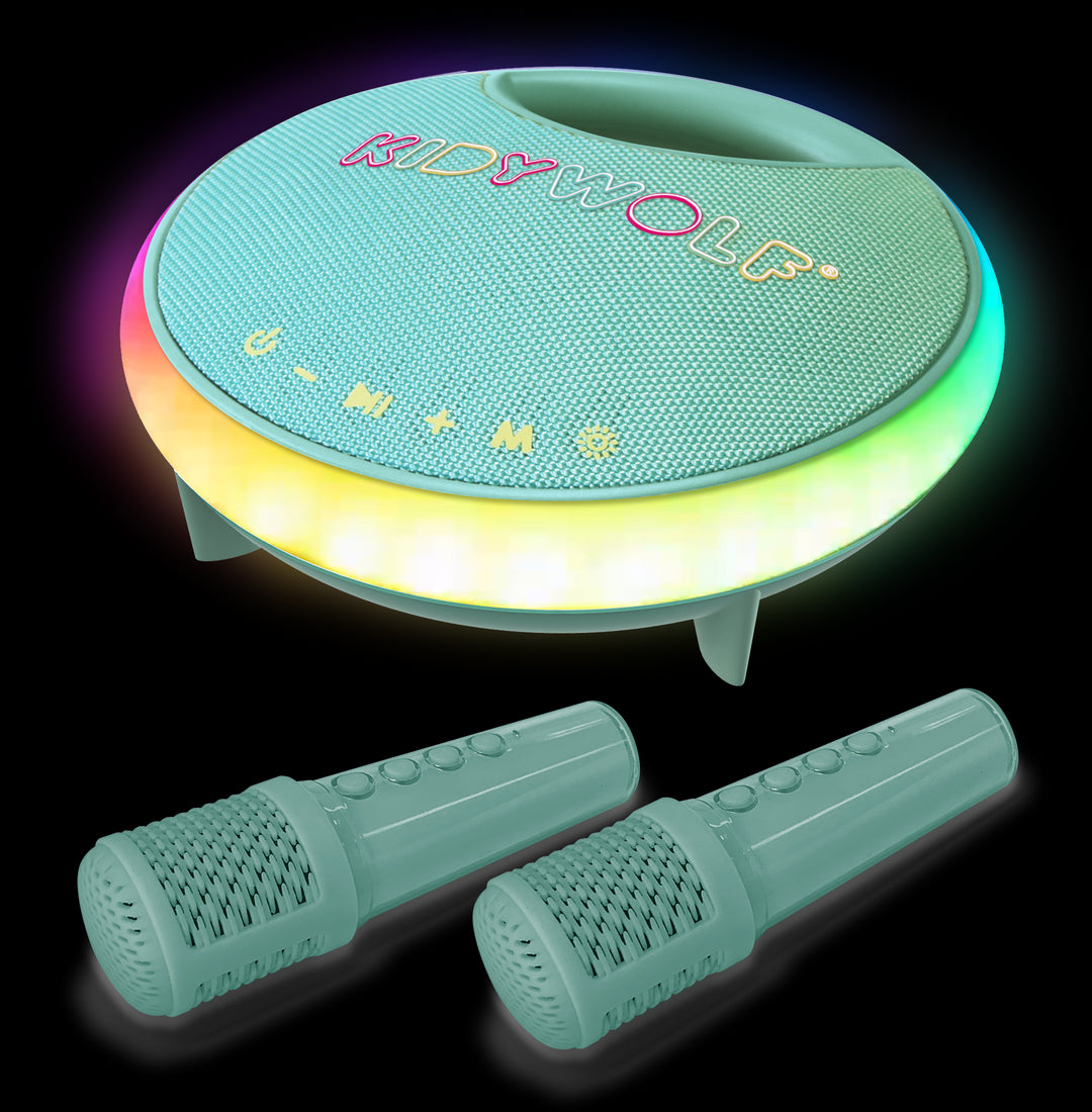 Kidywolf Kidykaraoke groene karaokespeaker, draagbaar met Bluetooth en lichteffecten