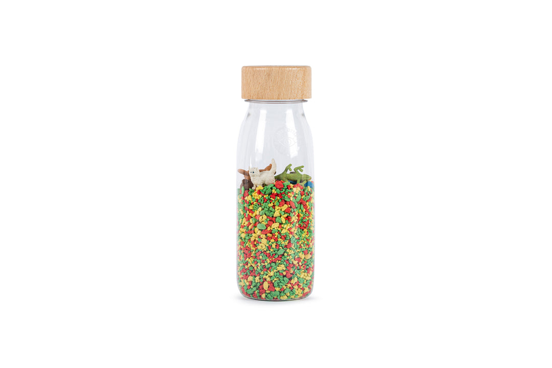 Petit Boum Sensorische Fles Huisdieren met glitters en kleurrijke elementen