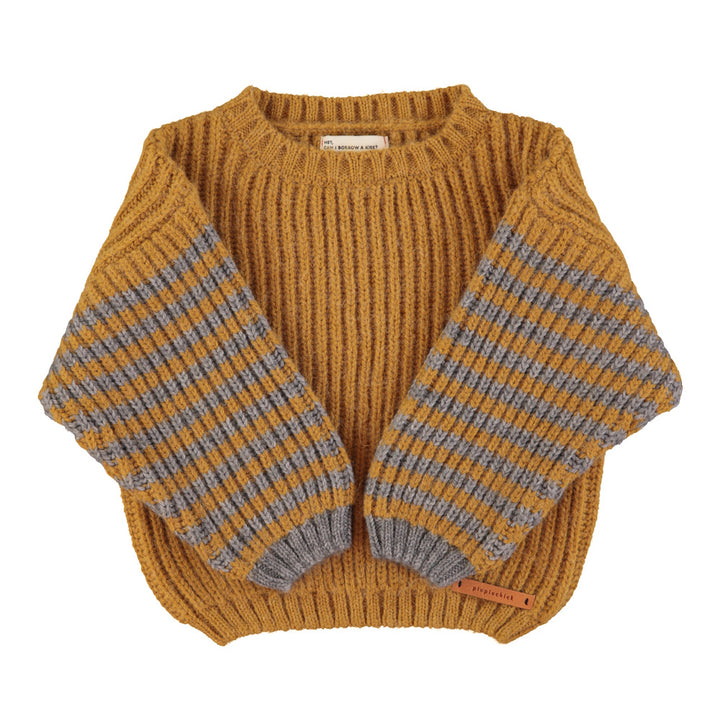 Trui Knitted Stripes Camel / Grey