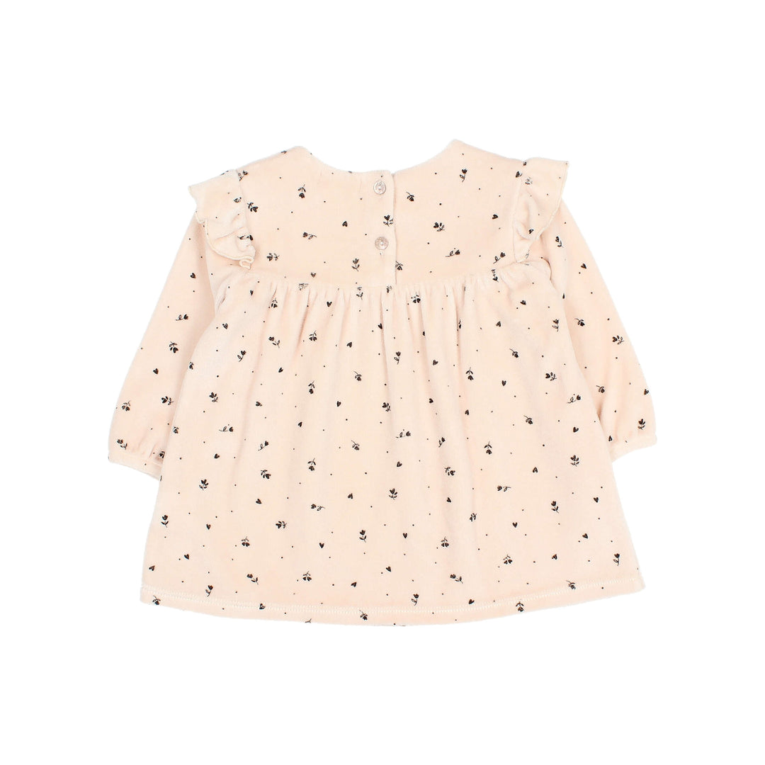 Buho baby fluwelen jurk met cuore print, ruches en knoopsluiting in Cream Pink