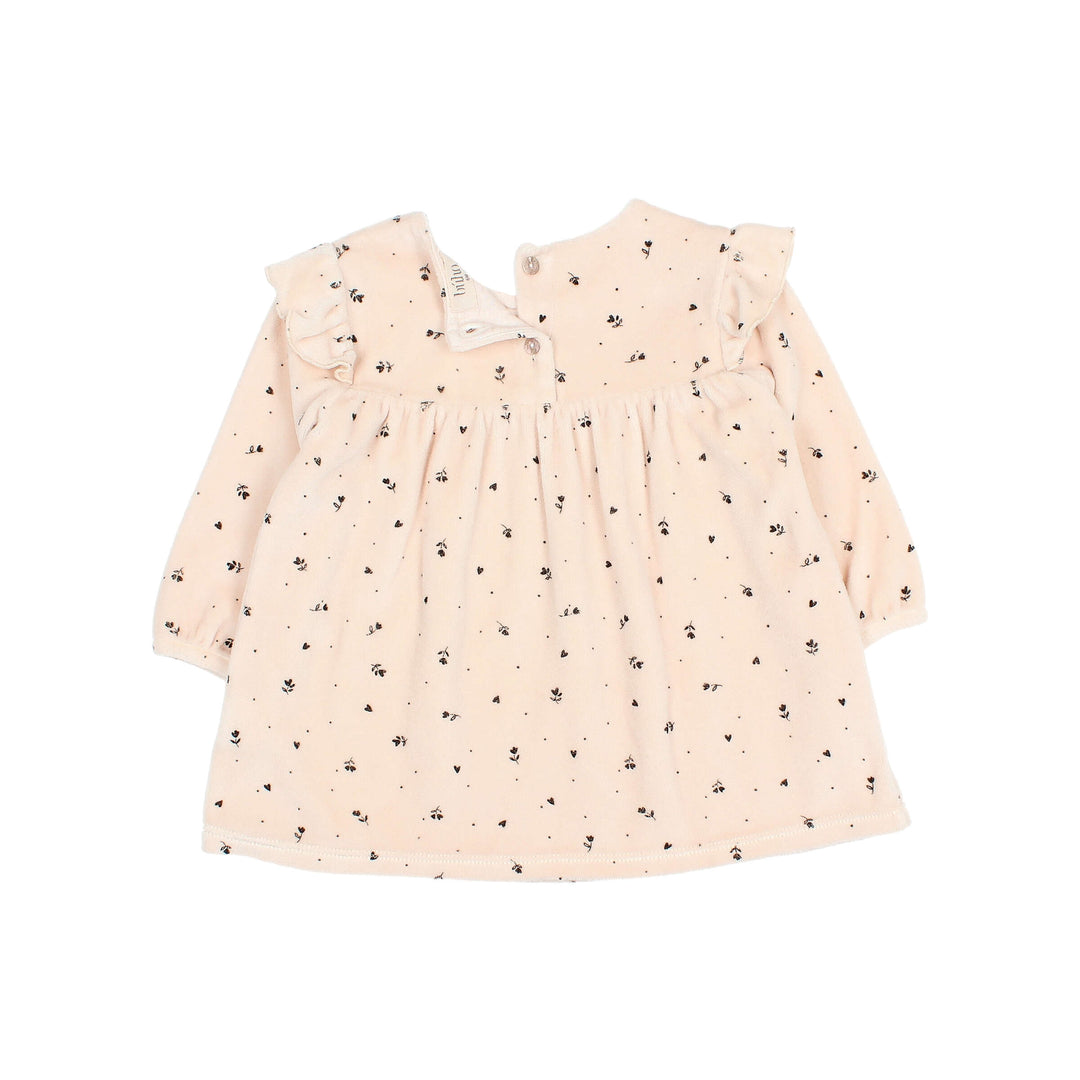 Buho baby fluwelen jurk met cuore print, ruches en knoopsluiting in Cream Pink