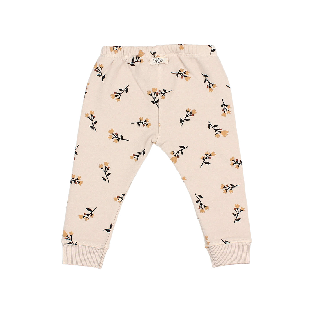 Buho pluche legging in Sand met folkloristische print, elastische tailleband en decoratieve strik