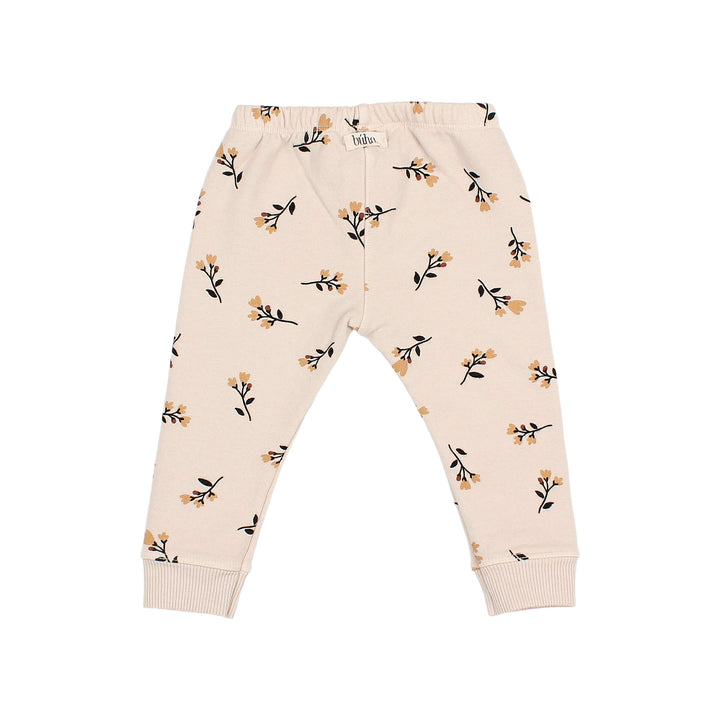 Buho pluche legging in Sand met folkloristische print, elastische tailleband en decoratieve strik