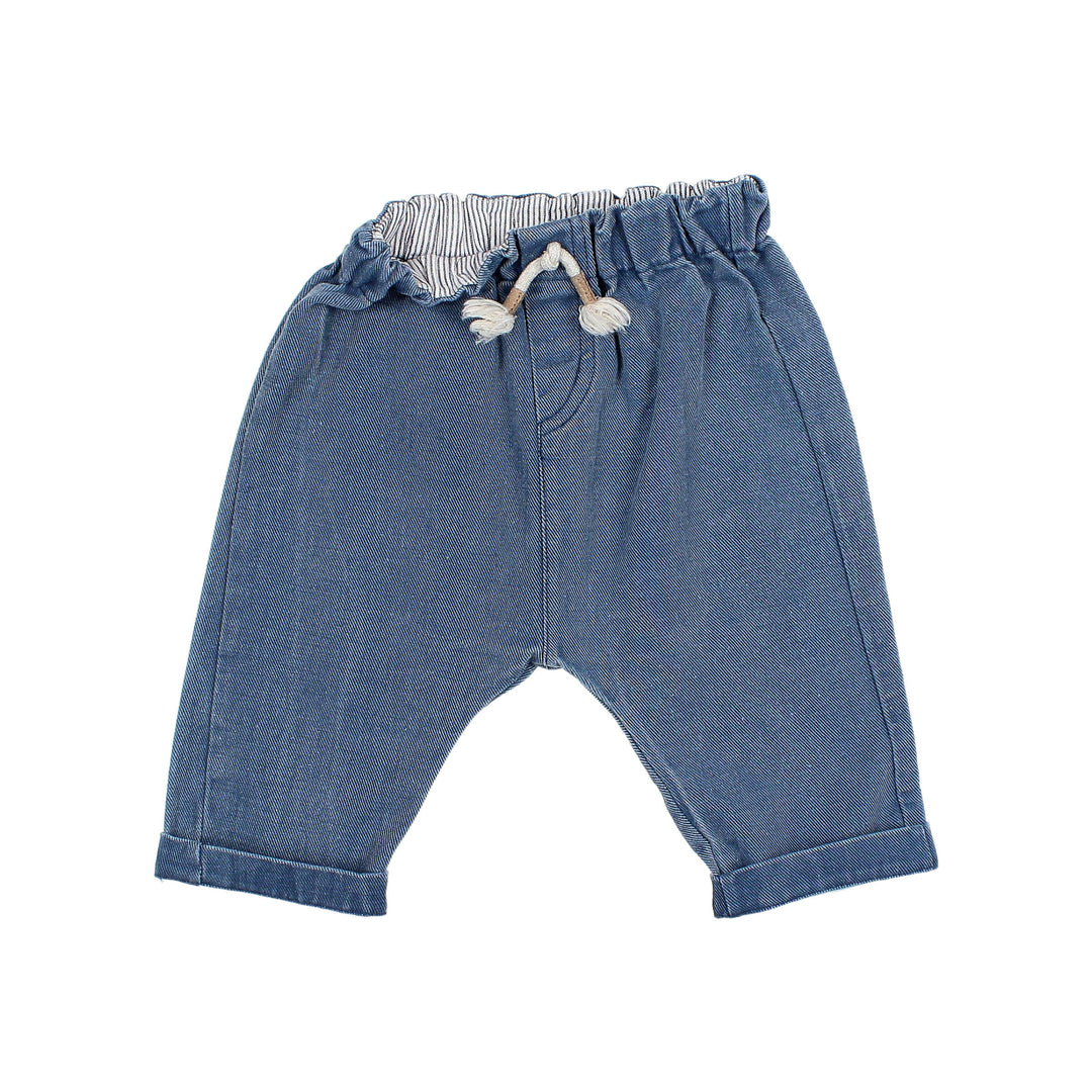 Buho baby jeans broek in Denim Blue met elastische taille en decoratief trekkoord