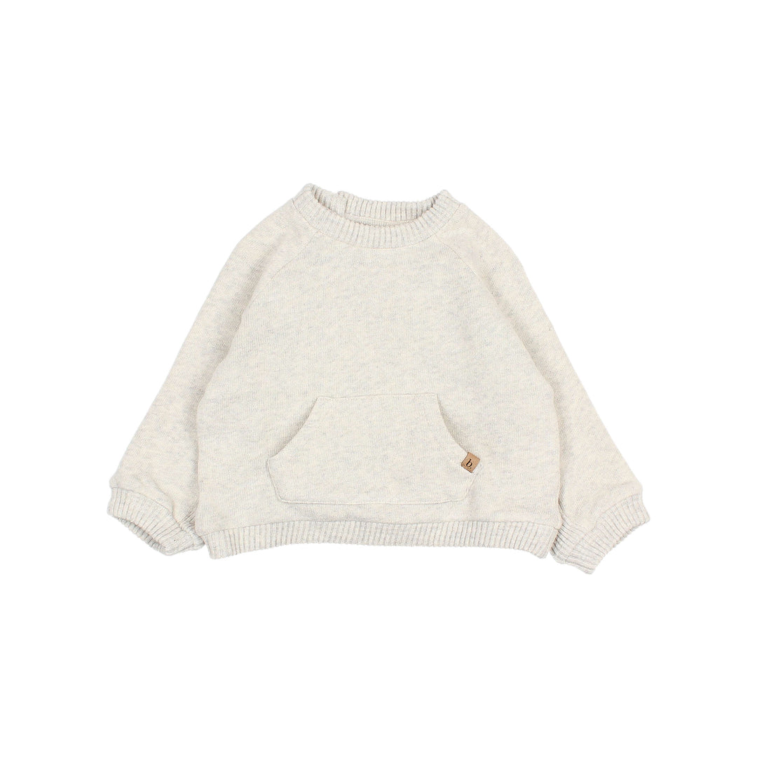 Buho baby sweater in Light Grey met kangoeroezak, geribde boorden en knoopsluiting op de rug