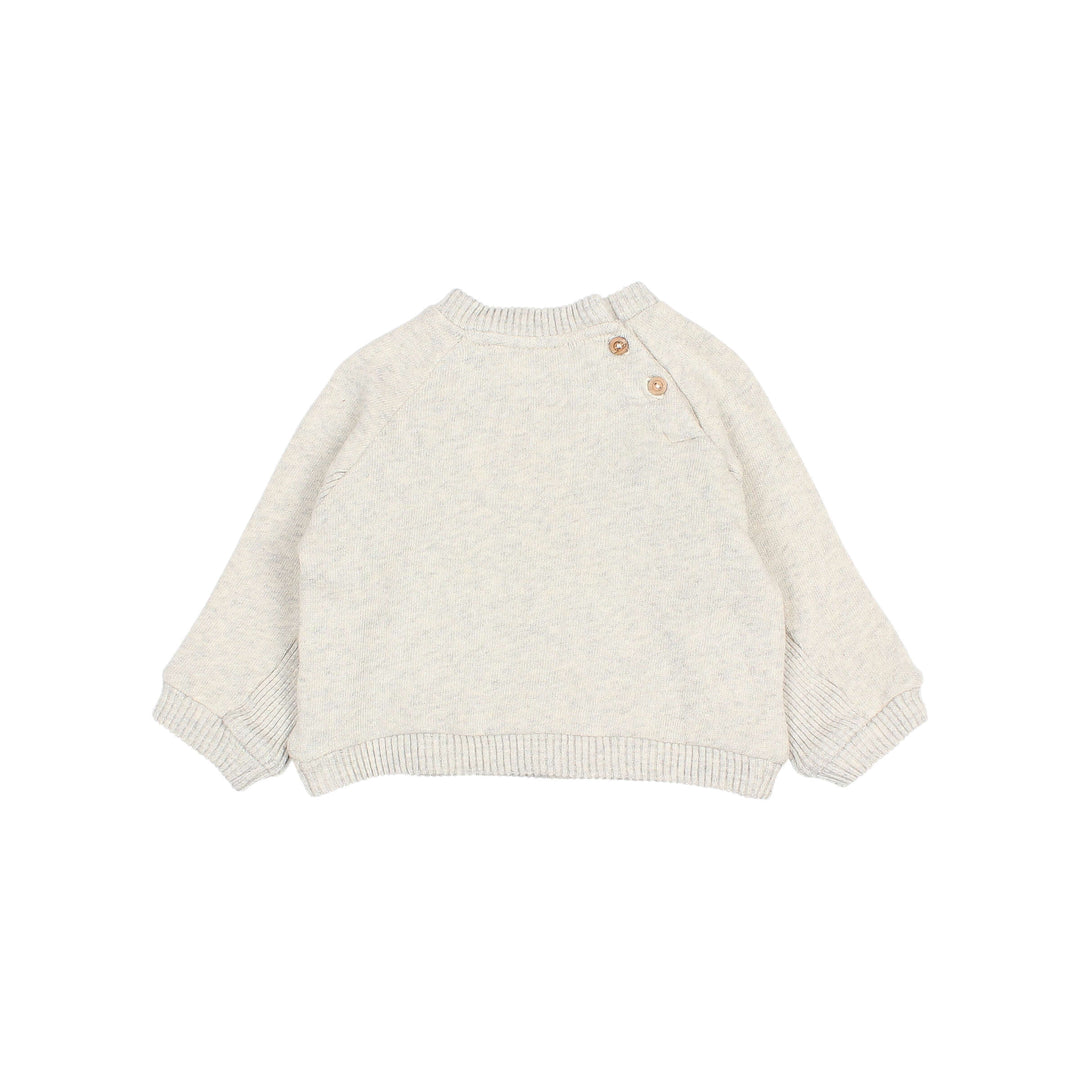 Buho baby sweater in Light Grey met kangoeroezak, geribde boorden en knoopsluiting op de rug