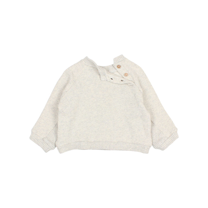 Buho baby sweater in Light Grey met kangoeroezak, geribde boorden en knoopsluiting op de rug