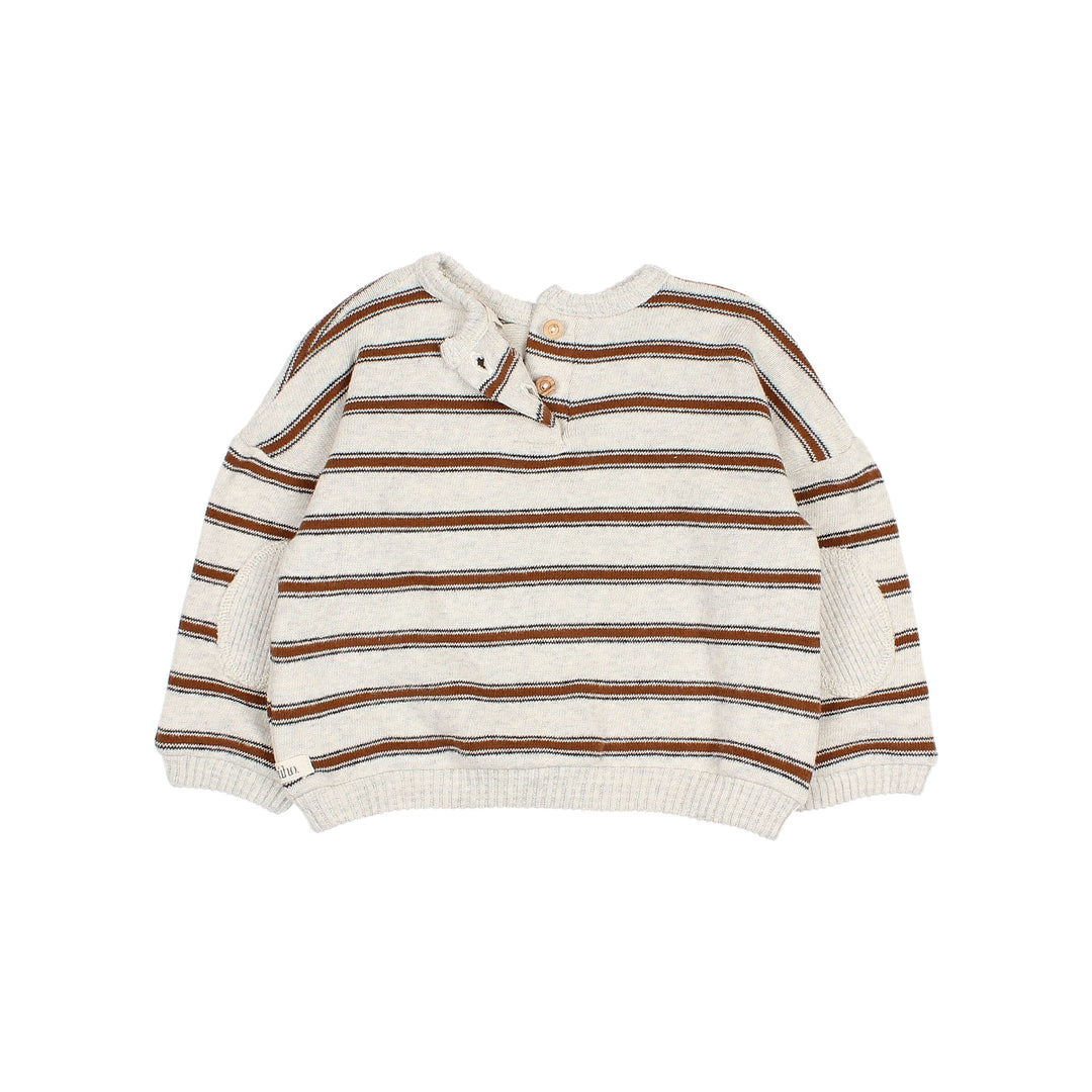 Buho gestreepte baby sweater met ronde hals en knoopsluiting op de rug, gemaakt van zacht katoen