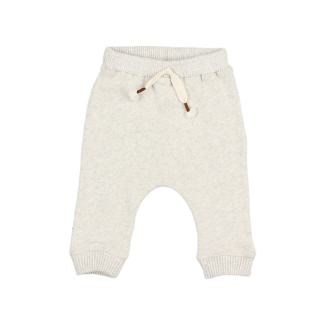 Buho babybroek in Light Grey met elastische tailleband, decoratief trekkoord en geribde manchetten, gemaakt van zacht katoen