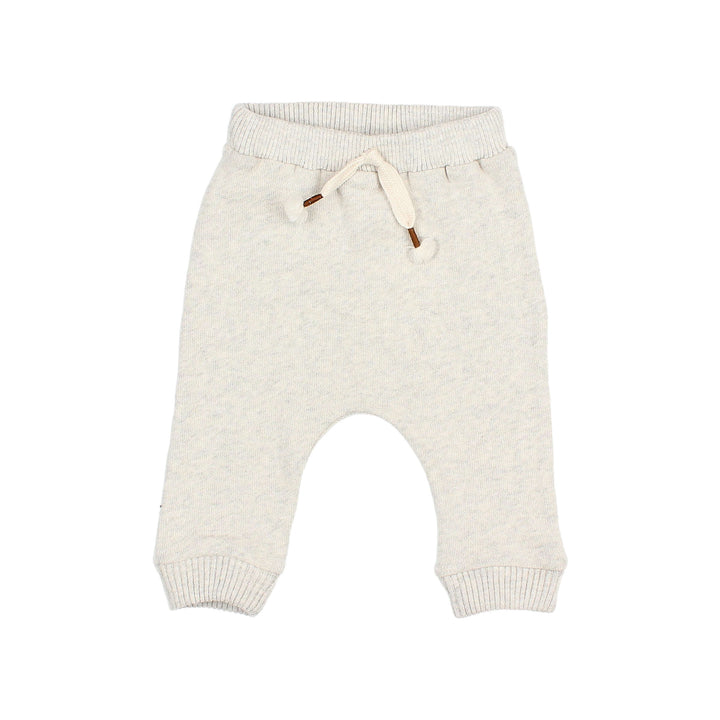 Buho babybroek in Light Grey met elastische tailleband, decoratief trekkoord en geribde manchetten, gemaakt van zacht katoen