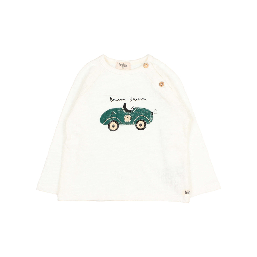 Buho baby T-shirt in Ecru met lange mouwen, autoprint en knoopsluiting bij de hals