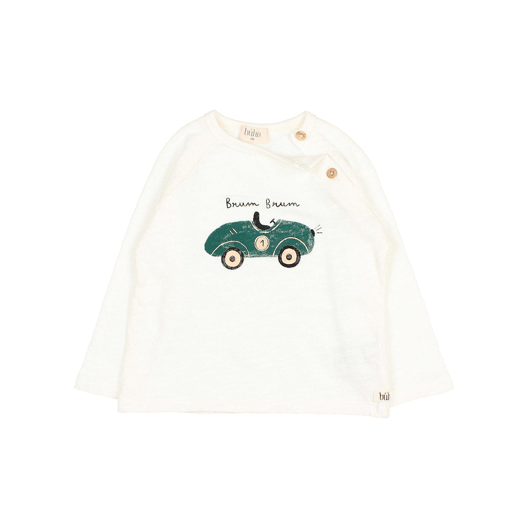 Buho baby T-shirt in Ecru met lange mouwen, autoprint en knoopsluiting bij de hals