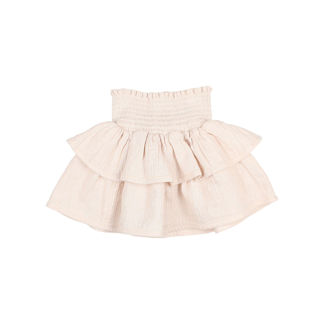 Buho Lurex rok in Cream Pink met ruches en brede elastische tailleband