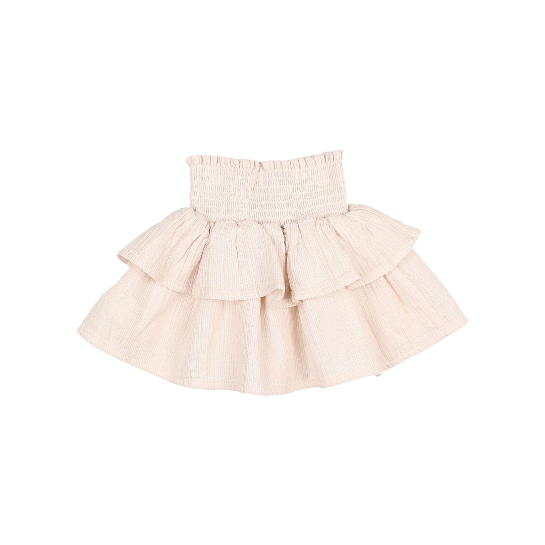 Buho Lurex rok in Cream Pink met ruches en brede elastische tailleband