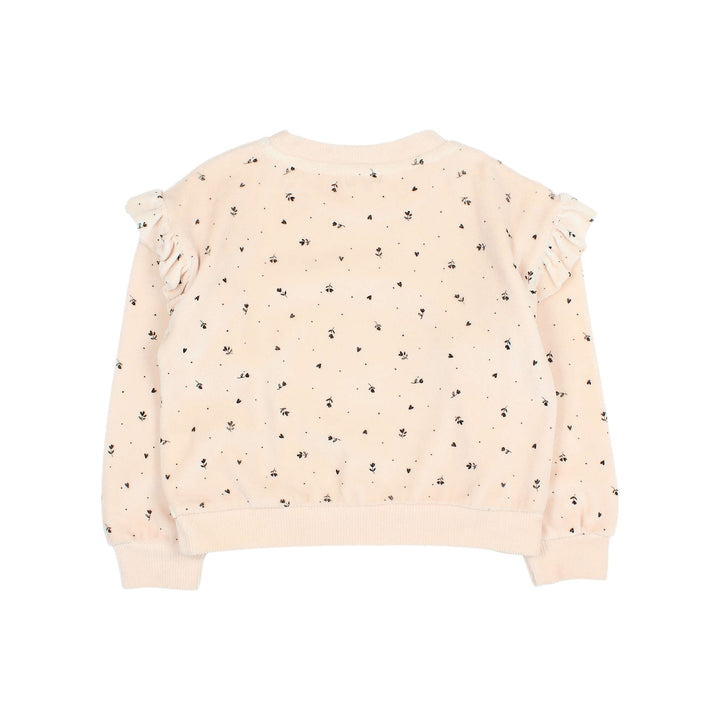 Buho fluwelen sweater in Cream Pink met cuore print, ruches bij de armsgaten en geribde boorden