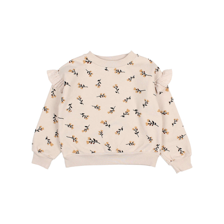 Buho pluche sweater in Sand met folkloristische print, ruches bij de armsgaten en geribde boorden