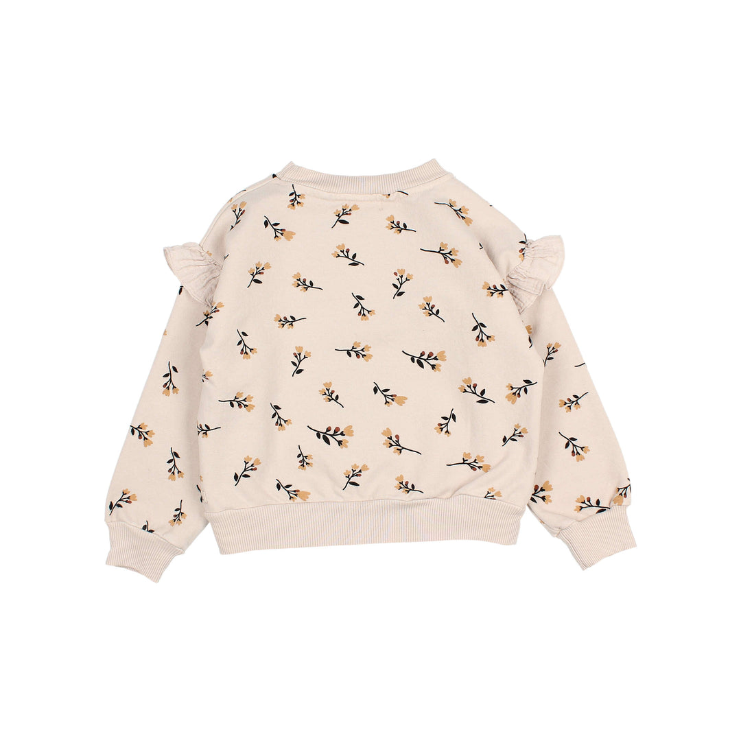 Buho pluche sweater in Sand met folkloristische print, ruches bij de armsgaten en geribde boorden