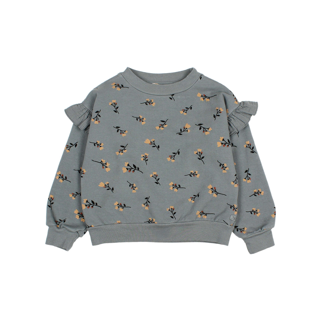 Buho pluche sweater in Elephant met folkloristische print, ruches bij de armsgaten en geribde boorden