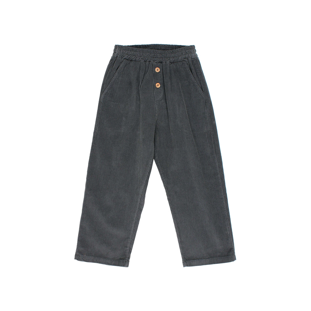 Buho micro ribfluwelen broek in Antracite met elastische taille, sierknopen en zijzakken