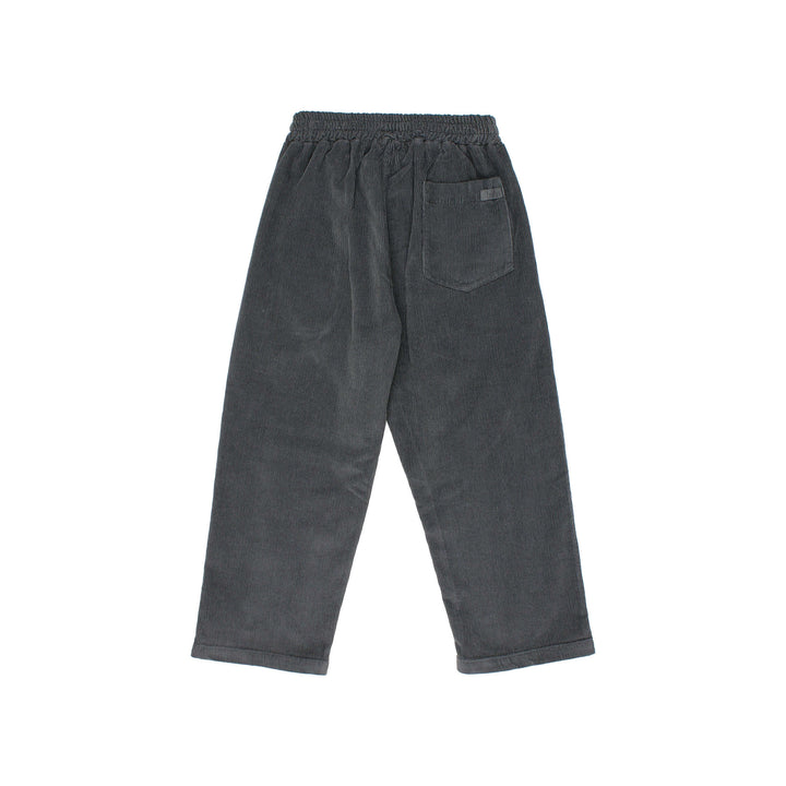 Buho micro ribfluwelen broek in Antracite met elastische taille, sierknopen en zijzakken