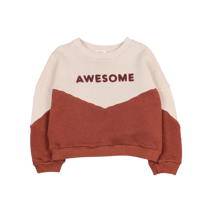 Buho katoenen fleece sweater in Henna met "Awesome" borduursel, lange mouwen en geribde boorden