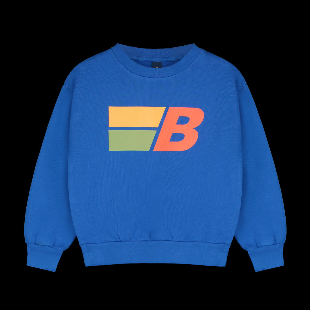 Bonmot sweater in Fresh Blue met "speedy B" print, ronde hals en geribde boorden