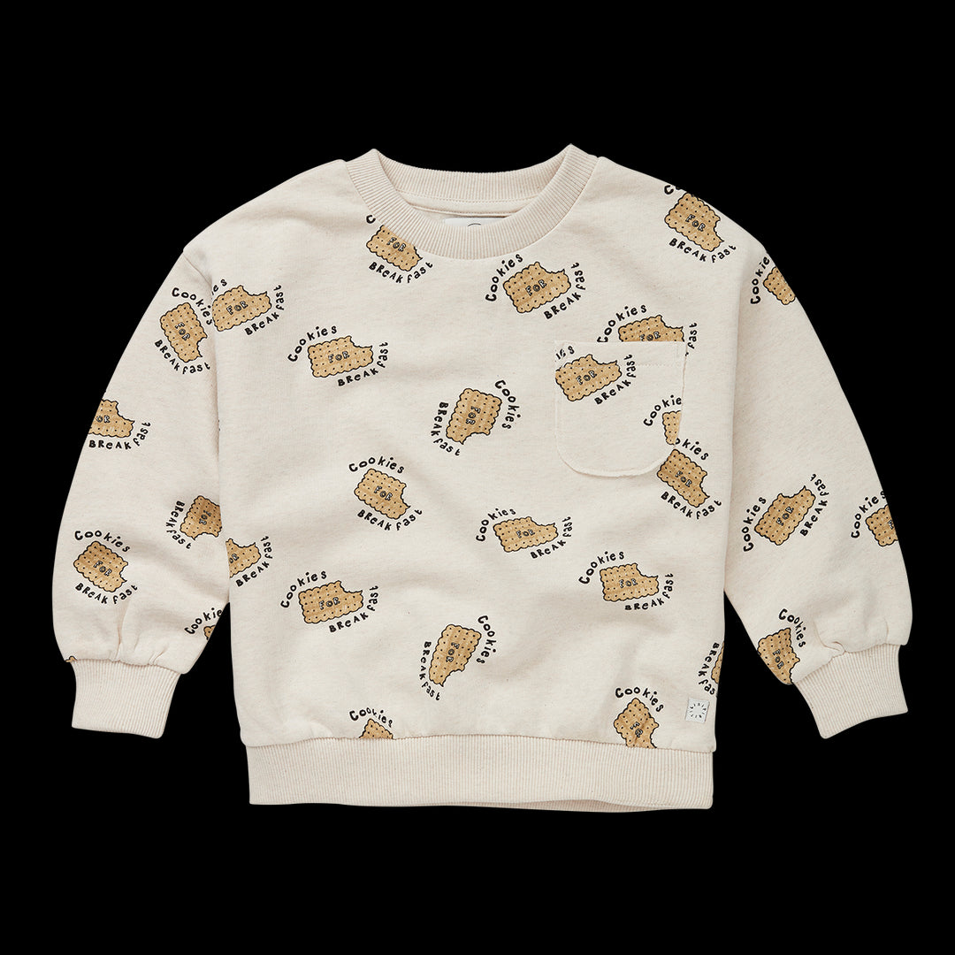 Sproet & Sprout ivoorkleurige sweater met Cookies Print, losse pasvorm, en gemaakt van biologisch katoen