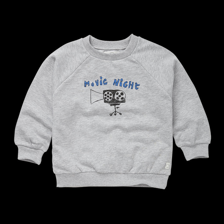 Sproet & Sprout grijze sweater met Movie Night opdruk, raglanmouwen en brushed binnenkant