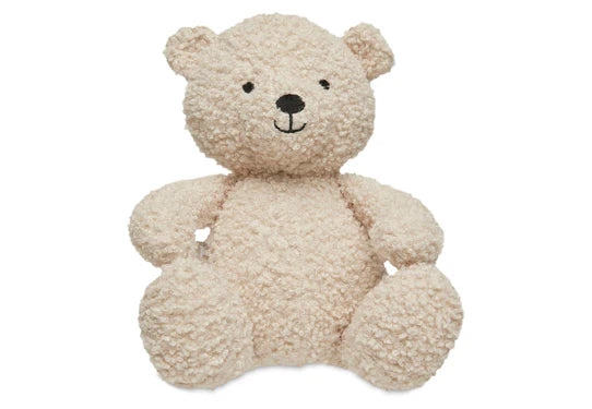 Knuffel Teddy Bear Naturel van Jollein, gemaakt van zachte bouclé stof, met stevig zittende houding