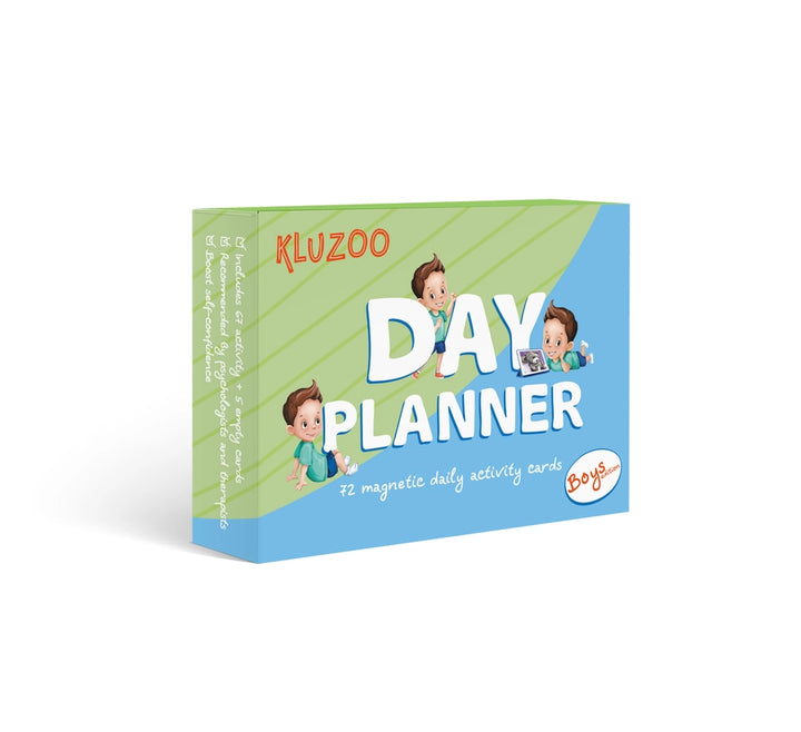 Kluzoo Dagplanner met magnetische kaarten voor jongens, kleurrijke activiteitenkaarten