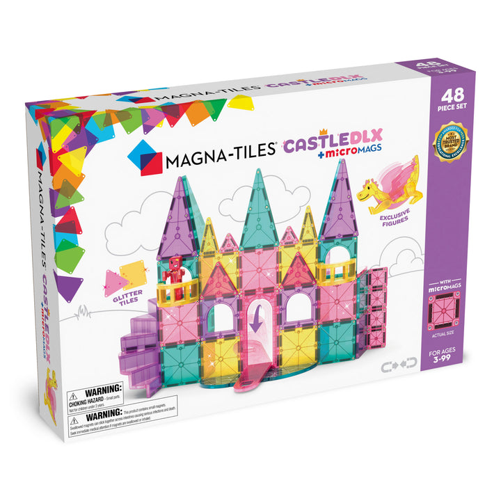 Magnetische bouwblokken Castle DLX set met 48 kleurrijke stukken en Micromags, inclusief werkende ophaalbrug