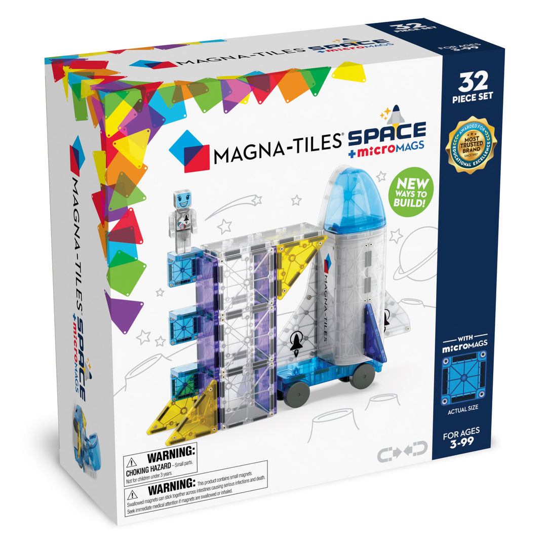 Magnetische bouwblokken Space set met 32 kleurrijke stukken en Micromags, inclusief Space Shuttle