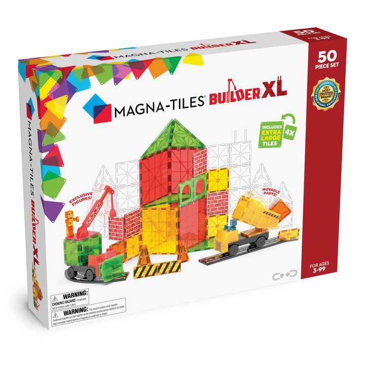 Magnetische bouwblokken Builder XL set met 50 kleurrijke stukken en vrachtwagens, ideaal voor grote bouwwerken