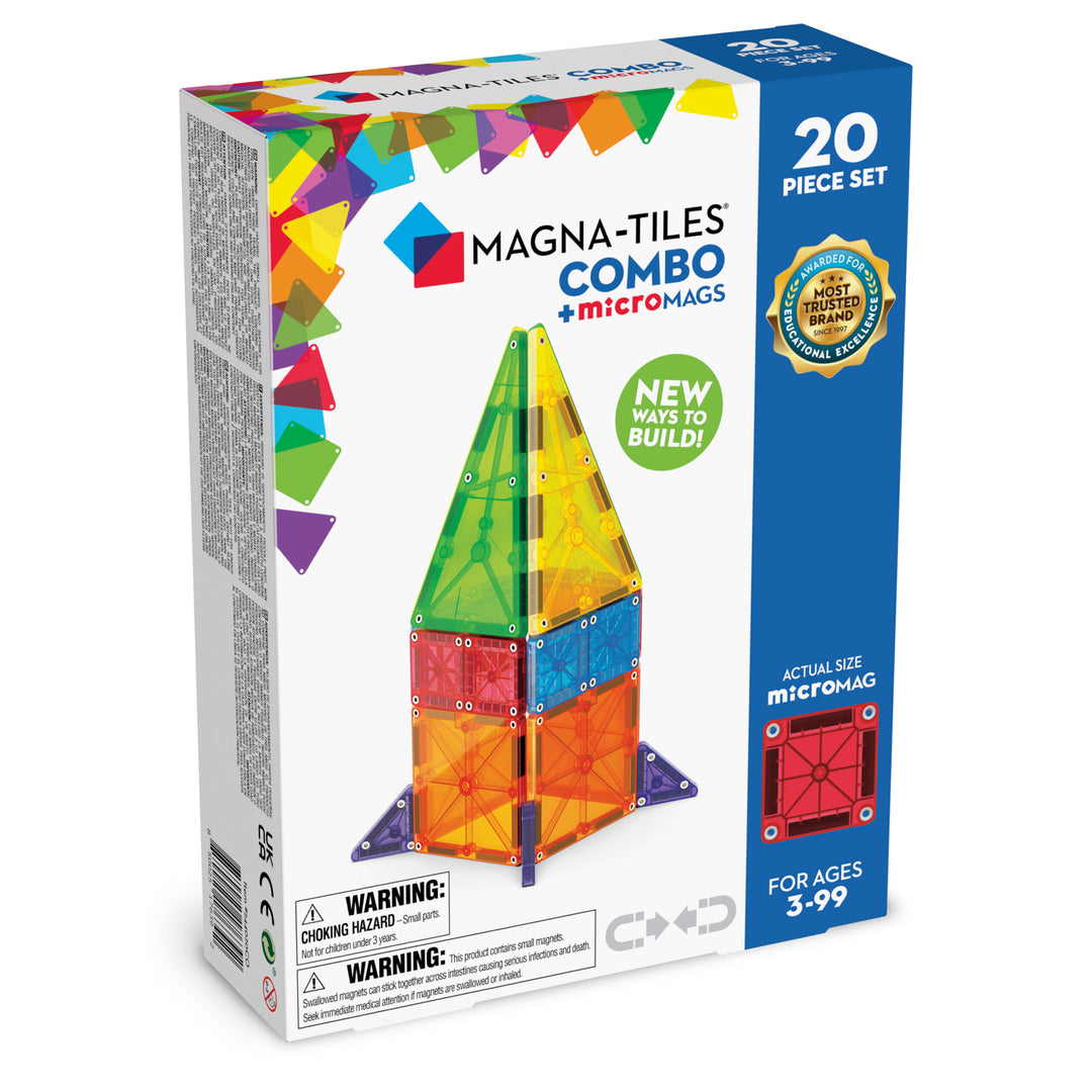 Magna-Tiles Combo set met 20 kleurrijke magnetische bouwblokken, inclusief klassieke tegels en Micromags voor gedetailleerde bouwwerken