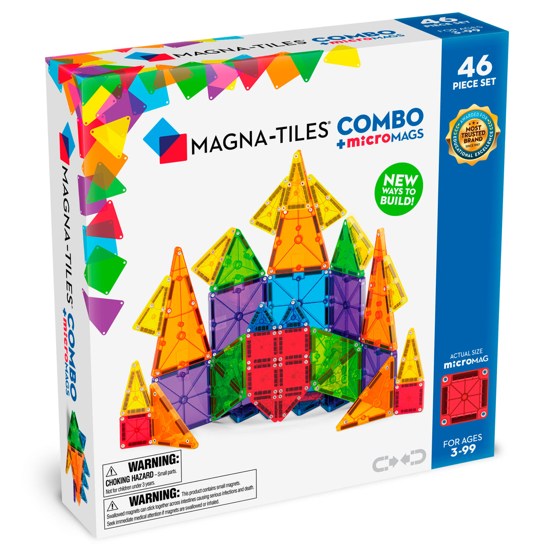 Magna-Tiles Combo set met 46 kleurrijke magnetische bouwblokken, inclusief klassieke tegels en Micromags voor gedetailleerde bouwwerken