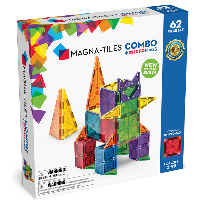 Magna-Tiles Combo set met 62 kleurrijke magnetische bouwblokken, inclusief klassieke tegels en Micromags voor gedetailleerde bouwwerken