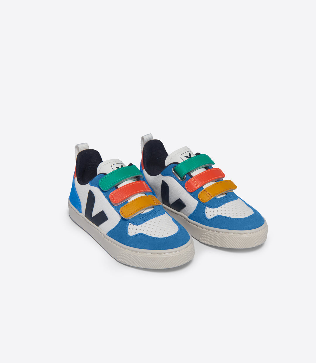 Veja Kids Small V-10 sneakers in Extra White/Multico/Nautico, gemaakt van chroomvrij leer, kleurrijk en duurzaam