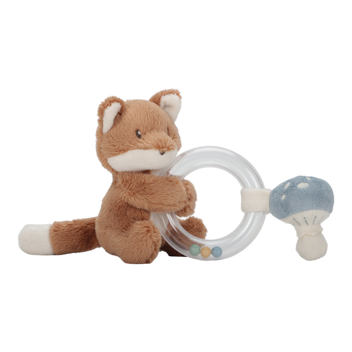 Rammelaar met ring in de vorm van een vos uit de Forest Friends collectie van Little Dutch, met kraaltjes in een transparante ring.